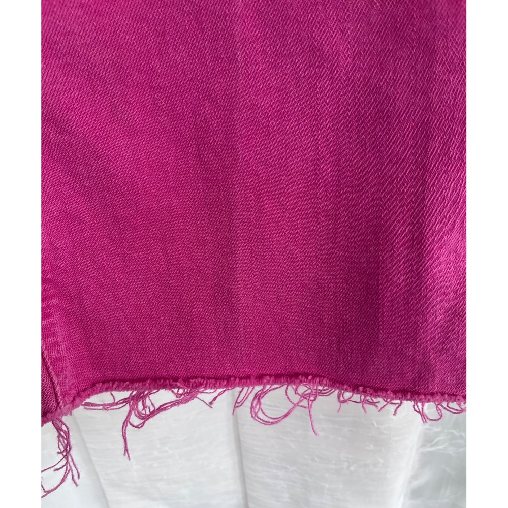 Zara High Rise Straight Leg Jeans Fuchsia Pink Raw Hem Front‎ Patch Pockets Sz 6 - Picture 4 of 6